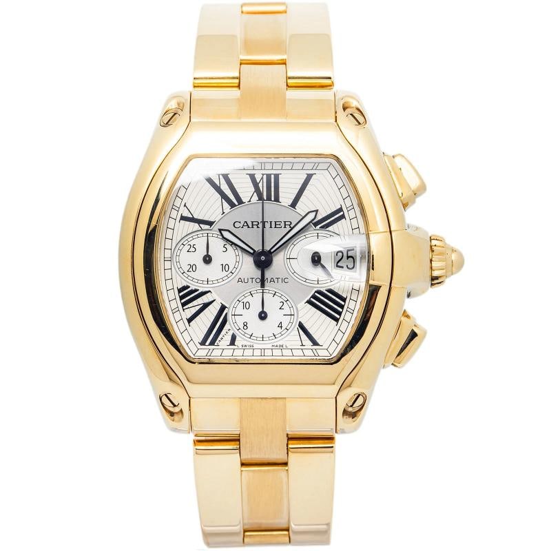 Cartier Roadster W62021Y2 2003 Completed 18K YG Silver Dial Men's Watch 43mm: Condition: Pre-owned - Good: This item has been gently used but is in good condition. It might have a few signs of wear, like light scratches or tarnishing. All imperfections should be shown and descr