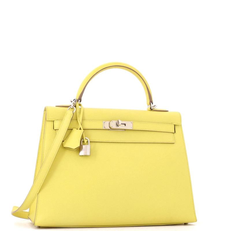 Hermes Kelly Handbag Yellow Epsom with Palladium Hardware 32 - 2