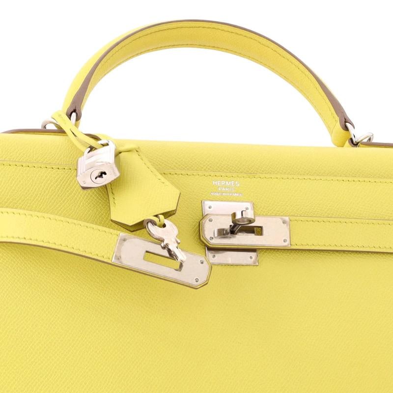 Hermes Kelly Handbag Yellow Epsom with Palladium Hardware 32 - 6