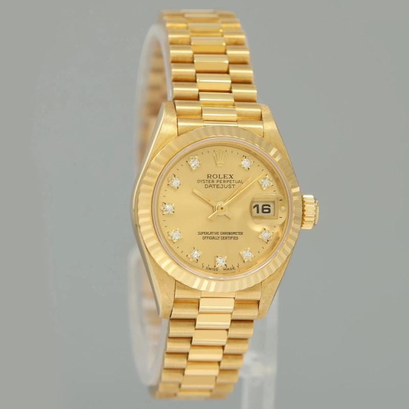 PAPERS Factory Diamond Ladies 69178 Rolex DateJust President 26mm Yellow Gold - 3