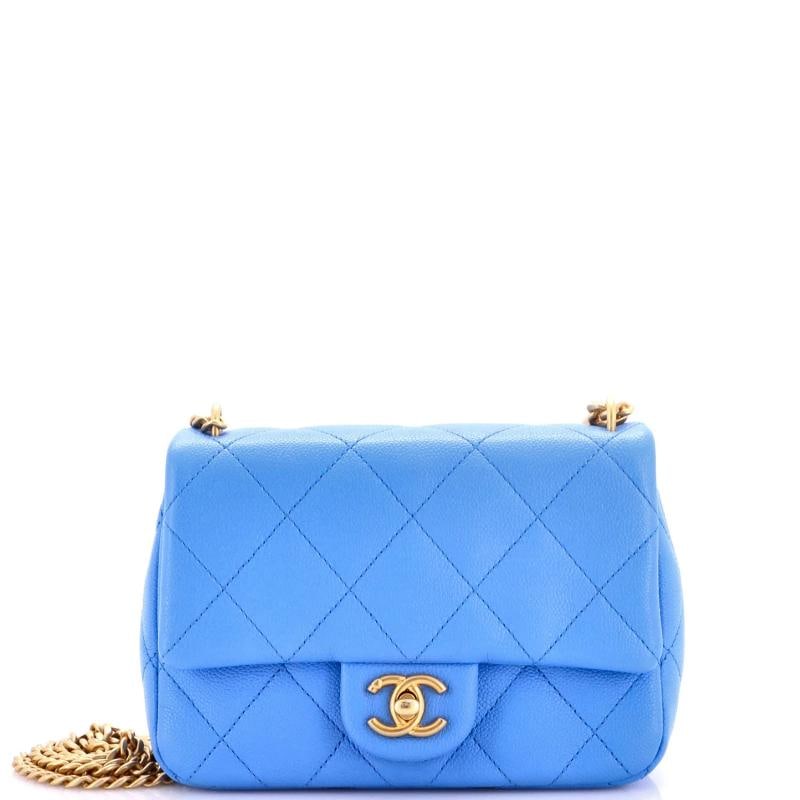 Chanel Sweet Heart Chain Flap Bag Quilted Caviar Mini: Measurements: Height 5", Width 7.5", Depth 2.5", Strap Drop 22" . Condition: Pre-owned - Excellent,Brand: Chanel,Exterior Material: Leather,Style: Cross Body Bags,Exterior Color: Blue,Department: Wome