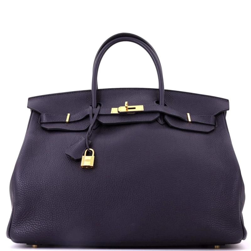 Hermes Birkin Handbag Blue Togo with Gold Hardware 40: Accessories: Dust Bag, Keys, Lock, Clochette Measurements: Handle Drop None", Height 12", Width 15.5", Depth 8", Strap Drop None". Condition: Pre-owned - Good,Brand: Hermes,Exterior Material: Leather,
