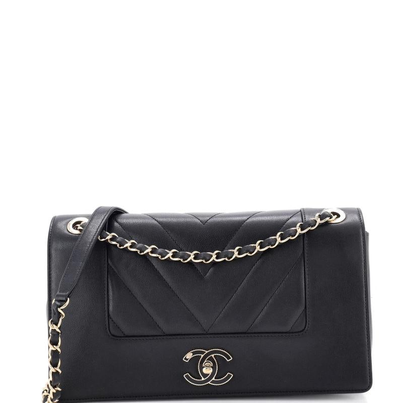 Chanel Mademoiselle Vintage Flap Bag Chevron Sheepskin Large: Accessories: Authenticity Card Measurements: Height 6", Width 11.5", Depth 2.5". Condition: Pre-owned - Good,Brand: Chanel,Exterior Material: Leather,Style: Shoulder Bags,Exterior Color: