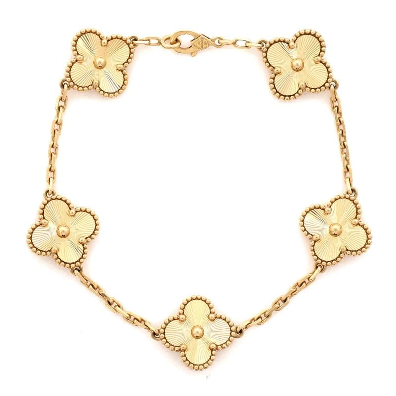 Van Cleef & Arpels Vintage Alhambra 5 Motifs Bracelet Guilloche 18K Yellow Gold (1 of 4)
