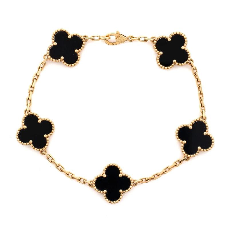 Van Cleef & Arpels Vintage Alhambra 5 Motifs Bracelet 18K Yellow Gold and Onyx (1 of 4)