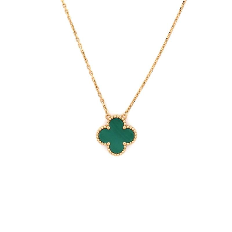 Van Cleef & Arpels Vintage Alhambra Pendant Necklace 18K Yellow Gold: Measurements: Length: 14.5 - 16.25 ", Pendant Length: 15.05 mm, Pendant Width: 14.80 mm . Condition: Pre-owned - Good,Brand: Van Cleef & Arpels,Main Stone: Malachite,Metal: 18K Yellow Gold,Metal