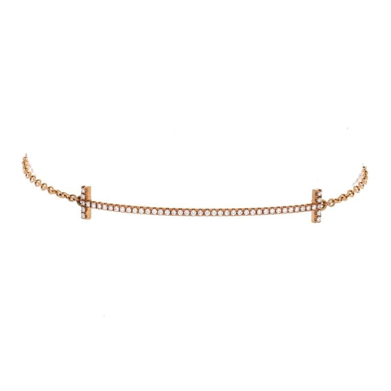 Tiffany & Co. T Smile Chain Bracelet 18K Rose Gold with Diamonds Medium: Condition: Pre-owned - Good,Brand: Tiffany & Co.,Main Stone: Diamond,Metal: 18K Rose Gold,Metal Purity: 18K,Style: Chain,Type: Bracelet,Color: Rose Gold,Material: 18K Rose Gold, Diamond