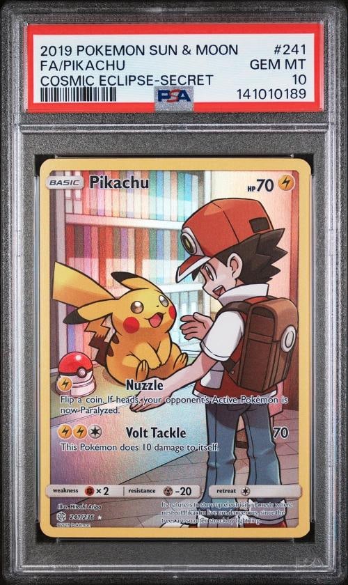 2019 POKEMON SUN & MOON COSMIC ECLIPSE SECRET #241 FULL ART/PIKACHU PSA 10 (1 of 2)