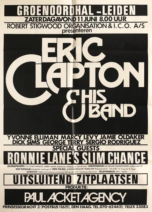 Eric Clapton & Ronnie Lane's Slim Chance 1977 Original Leiden, The Netherland...: 32 5/8 x 45 1/2. Original/Reproduction: Original,Artist/Band: Eric Clapton,Genre: Rock & Pop,Industry: Music,Band: Eric Clapton, Ronnie Lane's Slim Chance,Musical Genre: Rock,Product Type: Concert Pos