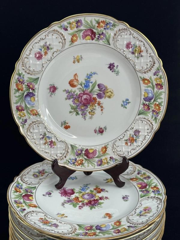 Set 13 VTG Schumann Bavaria Empress Dresden Flowers 11" LARGE Dinner Plates - 3