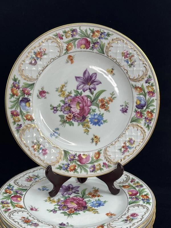 Set 13 VTG Schumann Bavaria Empress Dresden Flowers 11" LARGE Dinner Plates - 4