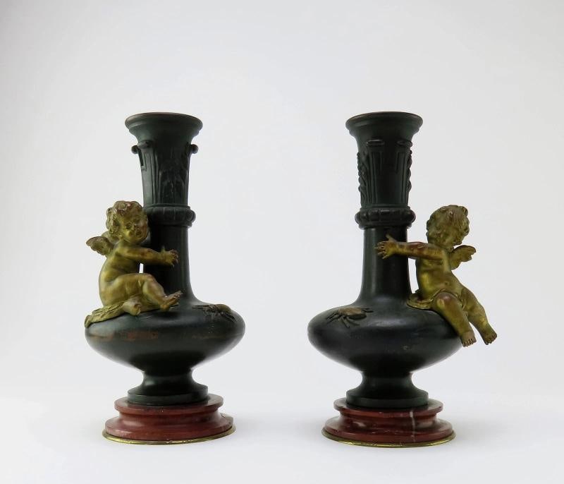 Brilliant Pair French Bronze Cherubs Bud Vases Auguste Moreau 1880s Marble Vase (1 of 8)