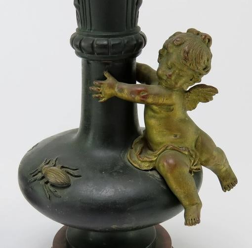 Brilliant Pair French Bronze Cherubs Bud Vases Auguste Moreau 1880s Marble Vase - 2