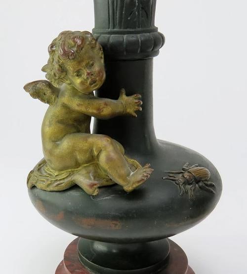 Brilliant Pair French Bronze Cherubs Bud Vases Auguste Moreau 1880s Marble Vase - 3