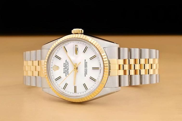 ROLEX MENS DATEJUST 16013 WHITE DIAL 18K YELLOW GOLD STAINLESS STEEL WATCH - 2
