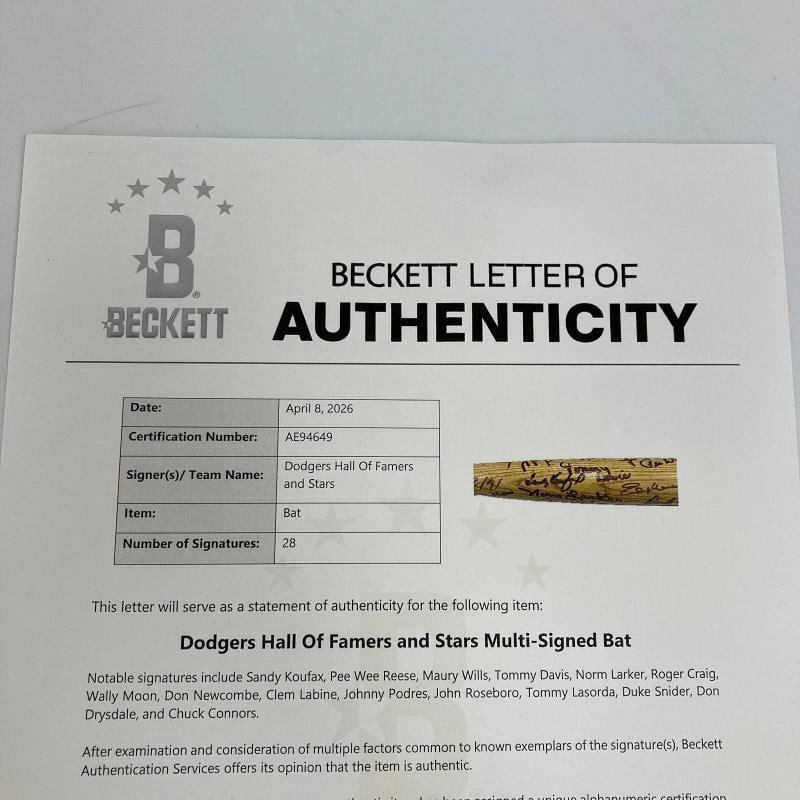 Sandy Koufax Don Drysdale Brooklyn Dodgers HOF Legends Multi Signed Bat Beckett - 16
