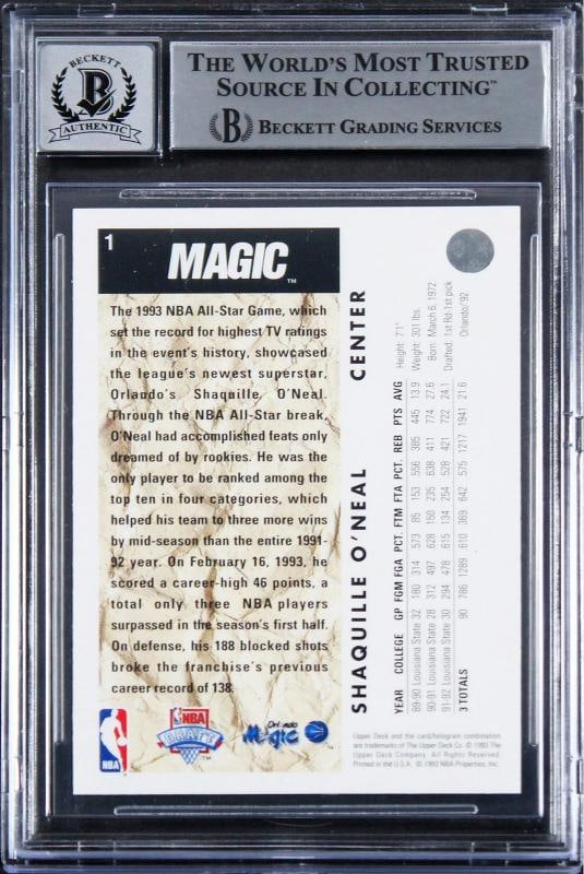 Magic Shaquille O'Neal Signed 1992 Upper Deck #1 Rookie Card Auto 10! BAS Slab 2 - 2
