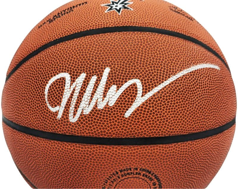 Victor Wembanyama Signed Composite Leather Spurs Logo Basketball Fanatics Holo - 2