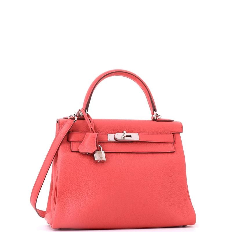 Hermes Kelly Handbag Pink Clemence with Palladium Hardware 28 - 2