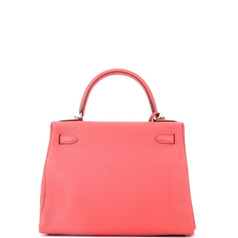 Hermes Kelly Handbag Pink Clemence with Palladium Hardware 28 - 3