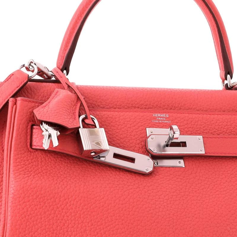 Hermes Kelly Handbag Pink Clemence with Palladium Hardware 28 - 6