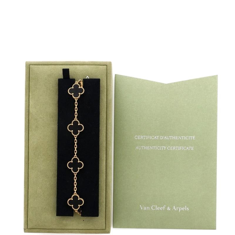 Van Cleef & Arpels Vintage Alhambra 5 Motifs Bracelet 18K Yellow Gold and Onyx - 2