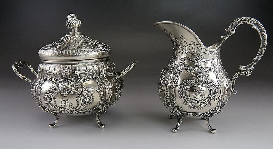 Vintage 1943 Finnish Silver Victorian Style Creamer & Covered Sugar Bowl (1 of 7)