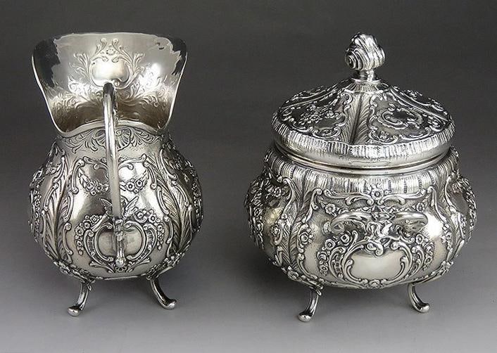 Vintage 1943 Finnish Silver Victorian Style Creamer & Covered Sugar Bowl - 3