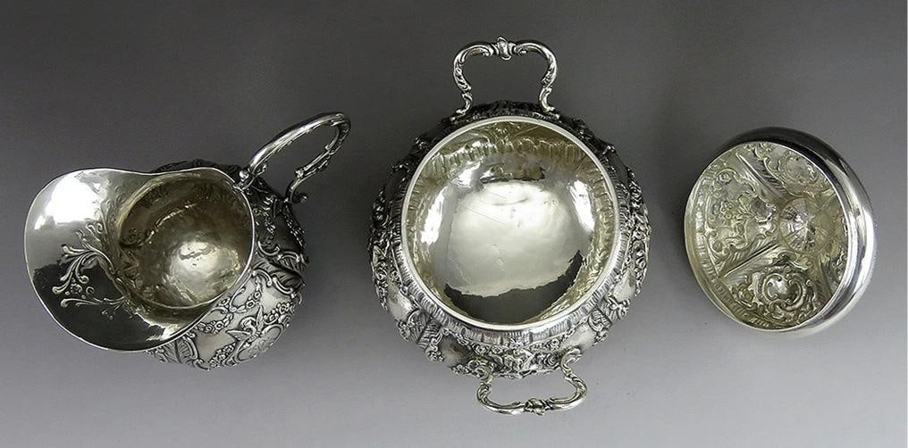 Vintage 1943 Finnish Silver Victorian Style Creamer & Covered Sugar Bowl - 5