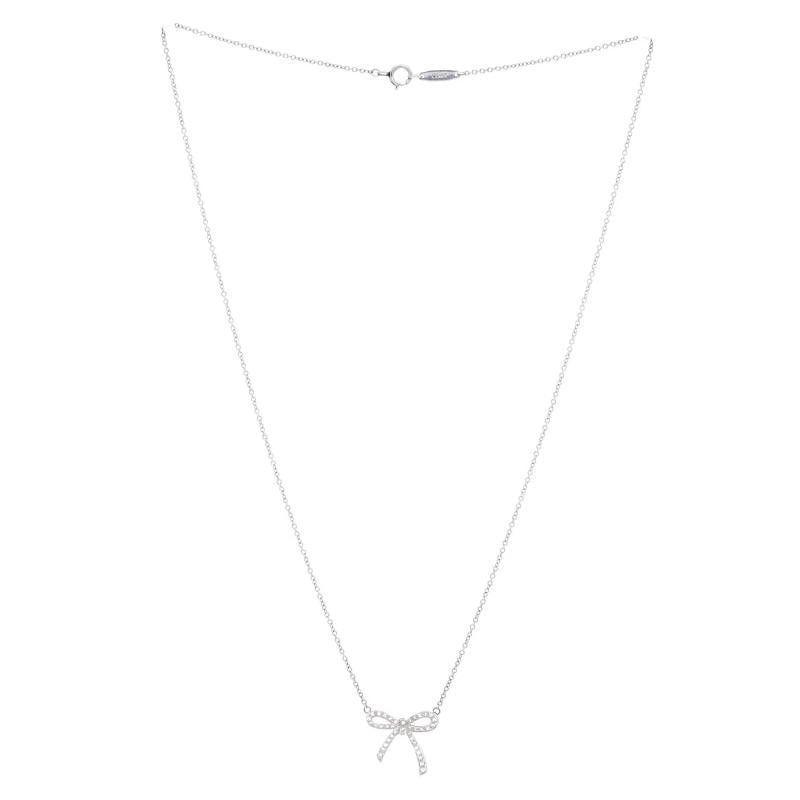 Tiffany & Co. Bow Pendant Necklace Platinum and Diamonds Mini - 2