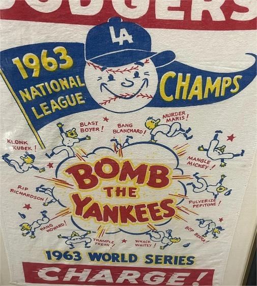 1963 World Series Championship Team Pennant/Banner Dodgers "Bomb The Yankees" - 2