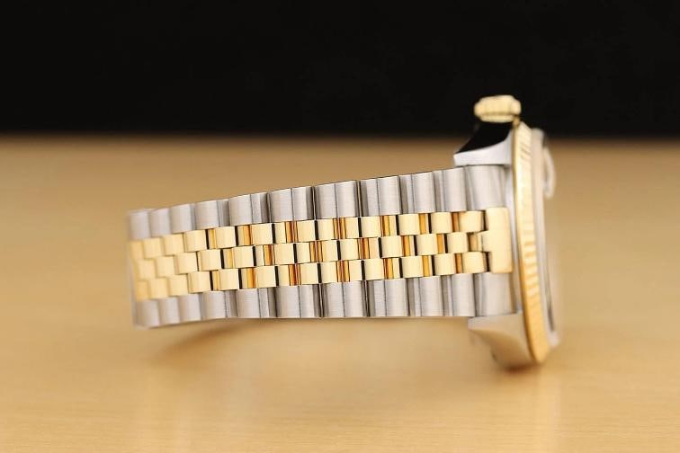 ROLEX MENS DATEJUST 16233 CHAMPAGNE ROMAN 18K GOLD STEEL NO HOLES TWO TONE WATCH - 8