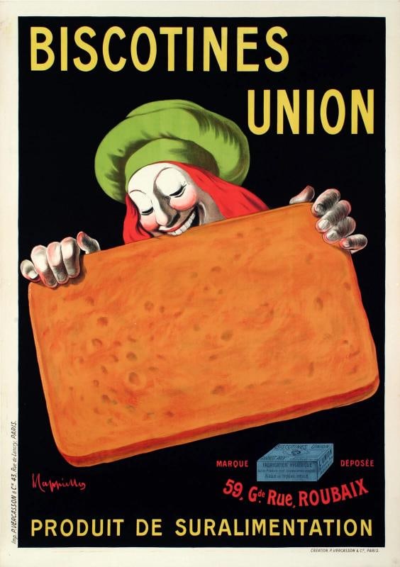 Original Vintage Poster - Cappiello - Biscotines Union - Biscuit - Bread - 1906: Condition: Used,Artist: Leonetto Cappiello,Signed By: Leonetto Cappiello,Size: Large,Signed: Yes,Color: Green - Red - Orange - Yellow - Blue - White,Date of Creation: 1900-1949,Title: Biscotines Union