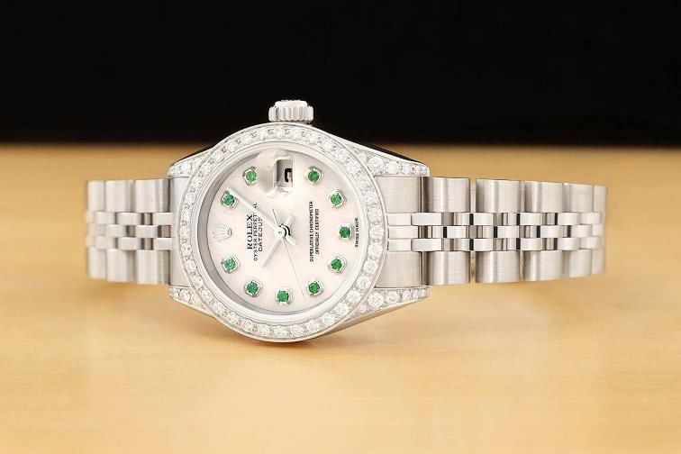 ROLEX DATEJUST 69174 MOTHER OF PEARL TSAVORITE DIAMOND 18K GOLD STEEL WATCH - 2