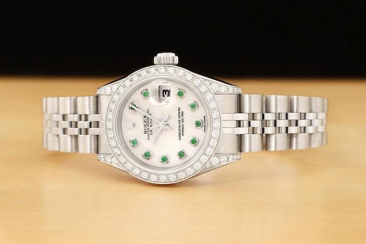 ROLEX DATEJUST 69174 MOTHER OF PEARL TSAVORITE DIAMOND 18K GOLD STEEL WATCH - 3