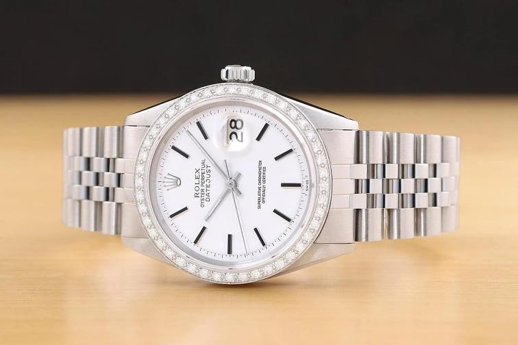 ROLEX DATEJUST 1601 18K WHITE GOLD STEEL WHITE DIAMOND DIAL JUBILEE BAND WATCH - 3