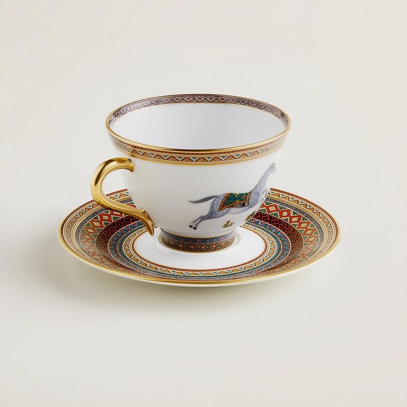 HERMES CHEVAL D'ORIENT PAIR OF NO. 1 TEA CUPS & SAUCERS #P009816P BRAND NIB - 2