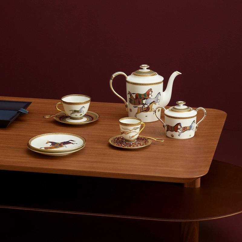 HERMES CHEVAL D'ORIENT PAIR OF NO. 1 TEA CUPS & SAUCERS #P009816P BRAND NIB - 4