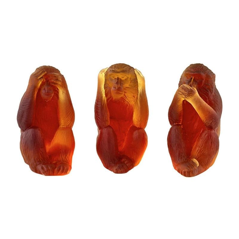 NEW DAUM CRYSTAL SET OF THREE WISE MONKEY FIGURINES #05431/C BRAND NIB - 2