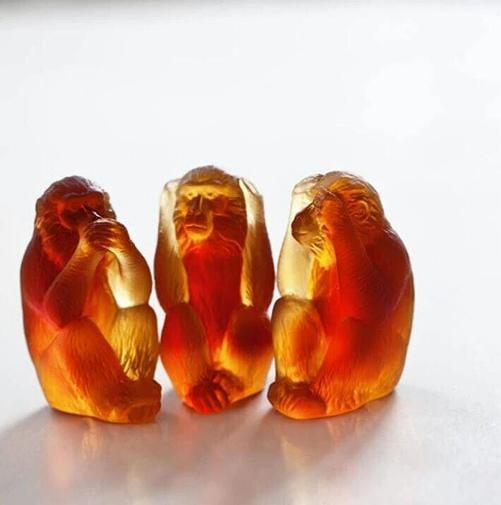 NEW DAUM CRYSTAL SET OF THREE WISE MONKEY FIGURINES #05431/C BRAND NIB - 3