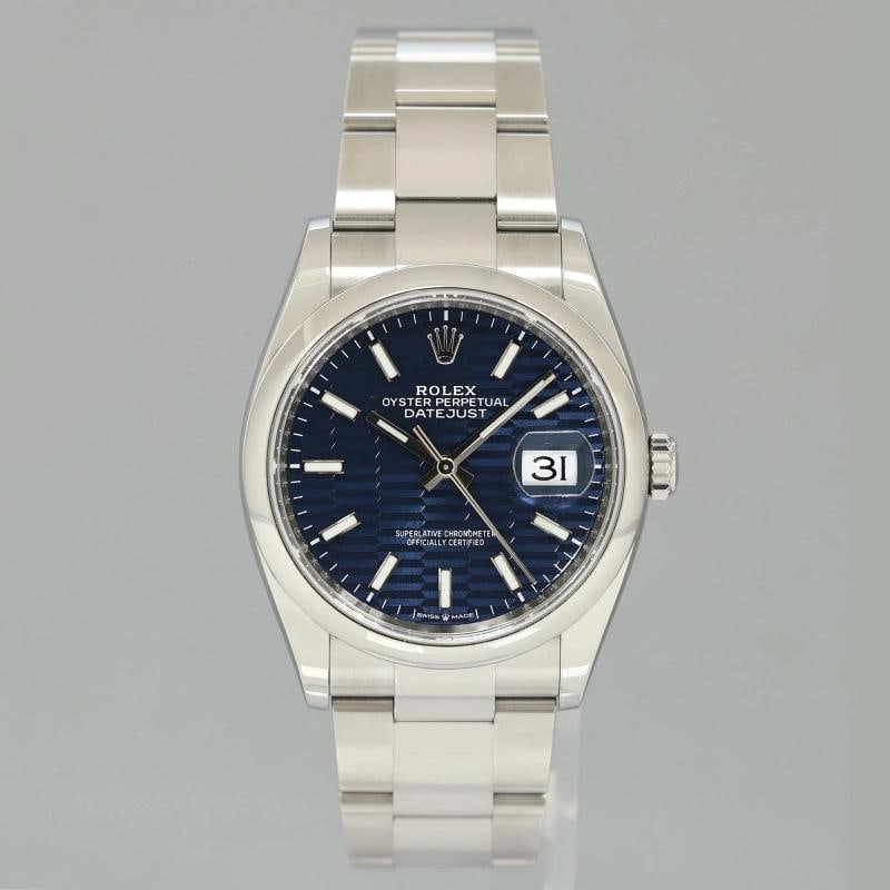 2024 NEW PAPERS Blue Motif Rolex DateJust 36mm 126200 Steel Oyster Band Watch - 2