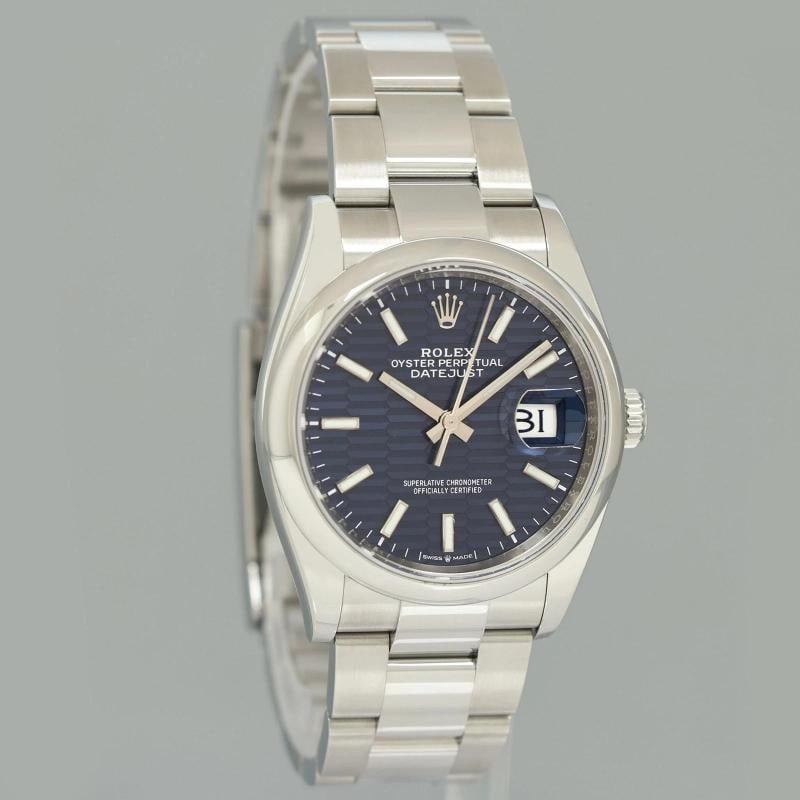 2024 NEW PAPERS Blue Motif Rolex DateJust 36mm 126200 Steel Oyster Band Watch - 3