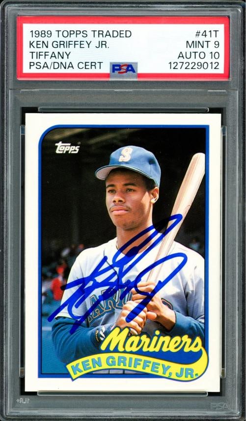 Ken Griffey Jr. Auto 1989 Topps Traded Tiffany RC #41T Mariners PSA 9 Sig GM 10 (1 of 2)