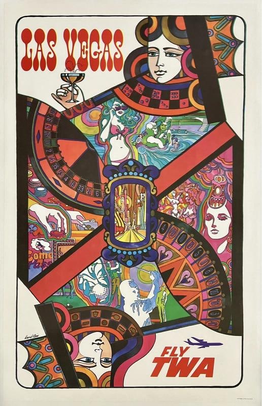 Original Vintage Poster LAS VEGAS - FLY TWA Airline Travel Tourism Klein LINEN: Condition: Used,Type: Poster,Airline: TWA,Country of Origin: United States Condition: Excellent / Very Good * (linen backed; there was minor misregistration when the poster was printed, which caused s