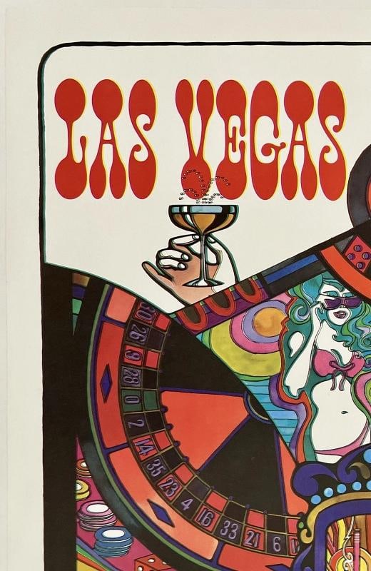 Original Vintage Poster LAS VEGAS - FLY TWA Airline Travel Tourism Klein LINEN - 2