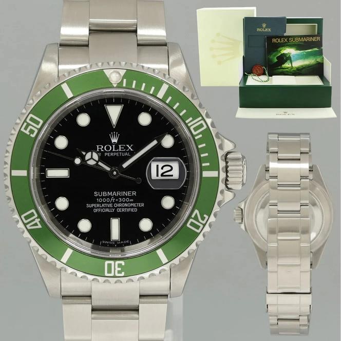 2007 MINT Rolex Kermit Green Anniversary 40mm Submariner 16610LV Watch Box: Condition: Pre-owned - Excellent,Brand: Rolex,Department: Unisex Adults,Type: Wristwatch,Model: Submariner,Reference Number: 16610LV,With Original Box/Packaging: Yes,With Papers: No,Customized: