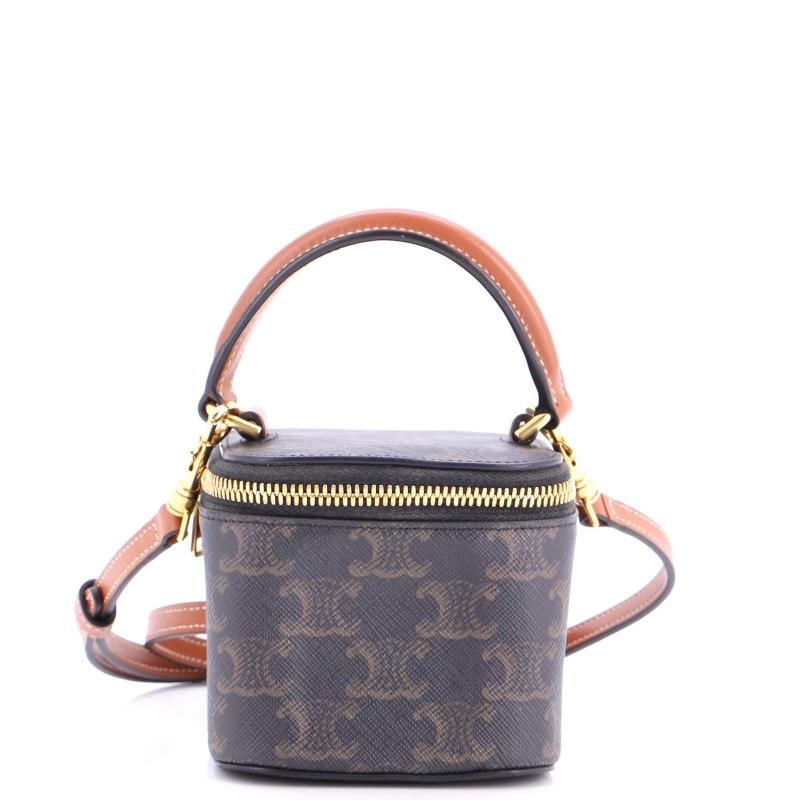 Celine Top Handle Square Vanity Case Triomphe Coated Canvas Mini: Condition: Pre-owned - Excellent,Brand: Celine,Exterior Material: Canvas Coated,Style: Shoulder Bags,Exterior Color: Brown,Department: Women,Size: Mini,Accessories: With Strap
