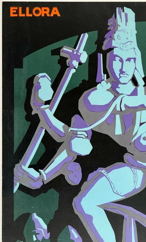 Original Vintage Poster ELLORA SEE INDIA Art Deco Indian Travel Tourism OL Rare! - 2