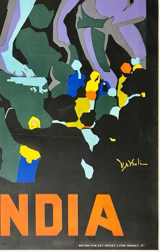 Original Vintage Poster ELLORA SEE INDIA Art Deco Indian Travel Tourism OL Rare! - 5