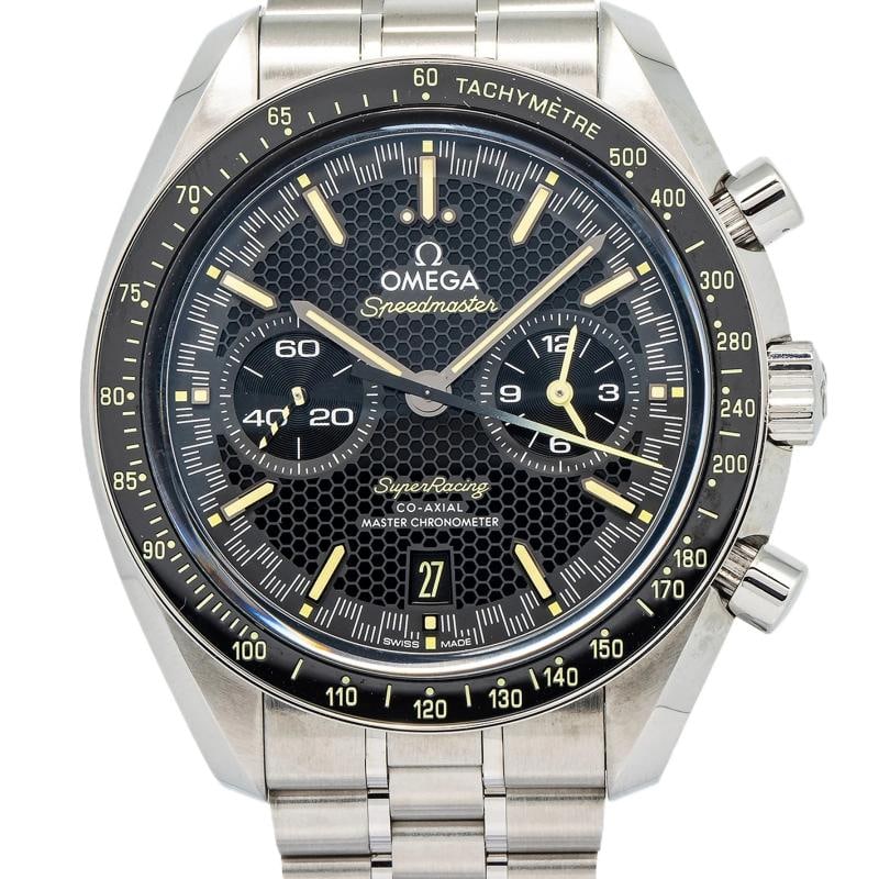 Omega Speedmaster Super Racing 329.30.44.51.01.003 Complete Automatic Watch 44mm: Case Size 44mm Wrist Fit 7 inches Box Yes Papers Yes Condition Ã¢â‚¬â€ Used - Good Full Specifications Brand Omega Customized No Serial # A64xxxx Gender Men